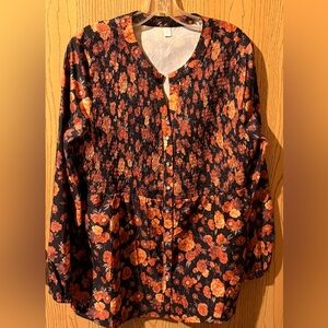 Terracotta Peplum Floral Print Long Sleeve